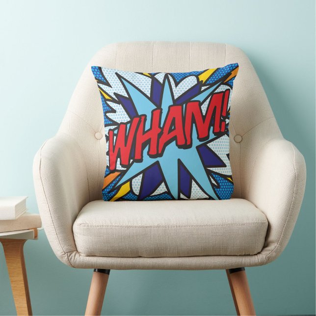 Coussin Bande dessinée typographique moderne tendance (Trendy Modern Typographic Comic Book Throw Pillow)