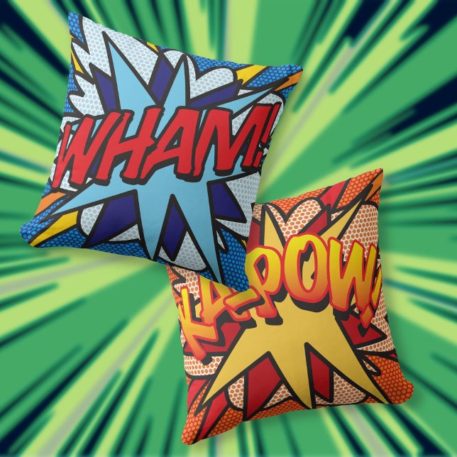 Coussin Bande dessinée WHAM ! KA-POW ! (Comic Book WHAM KA-POW Modern Fun Throw Pillow)