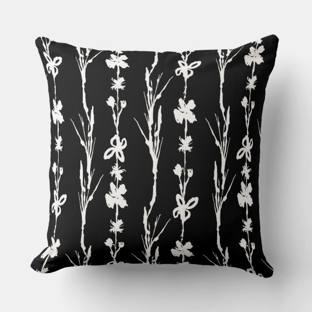 Coussin Bande florale noire et blanche (Recto)