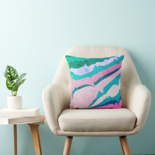 Coussin Bandes Abstraites Roses Vertes Bleues Modernes Amu