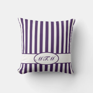 Coussin Bandes automnales pourpres avec monogramme