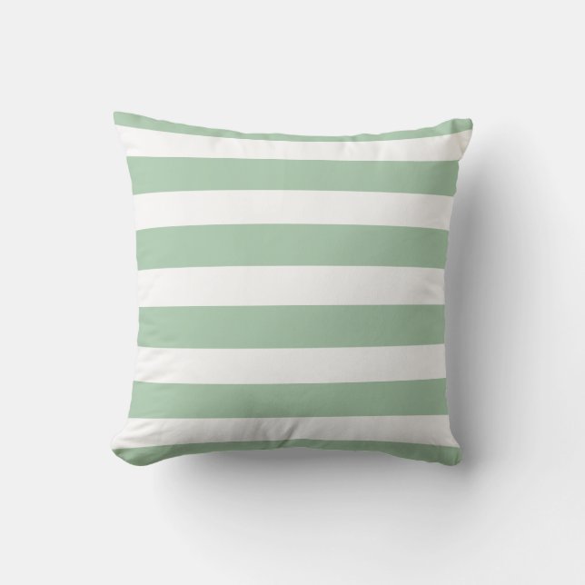 Coussin Bandes blanches classiques à la sauge douce (Recto)