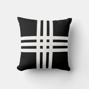 Coussin Bandes blanches modernes sur fond noir