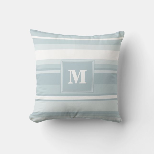 Coussin Bandes bleu glace monogramme (Recto)