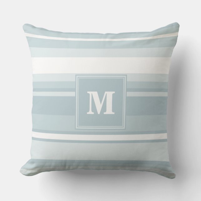 Coussin Bandes bleu glace monogramme (Recto)