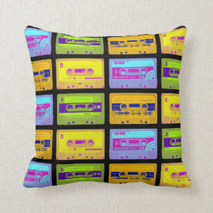 Coussin Bandes Cassette Art Pop Rétro 80s