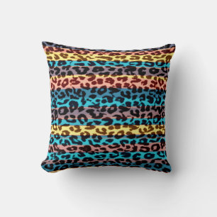 Coussin Bandes colorées motif leopard fourrure abstraite