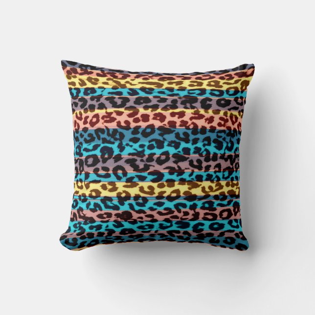 Coussin Bandes colorées motif leopard fourrure abstraite (Recto)