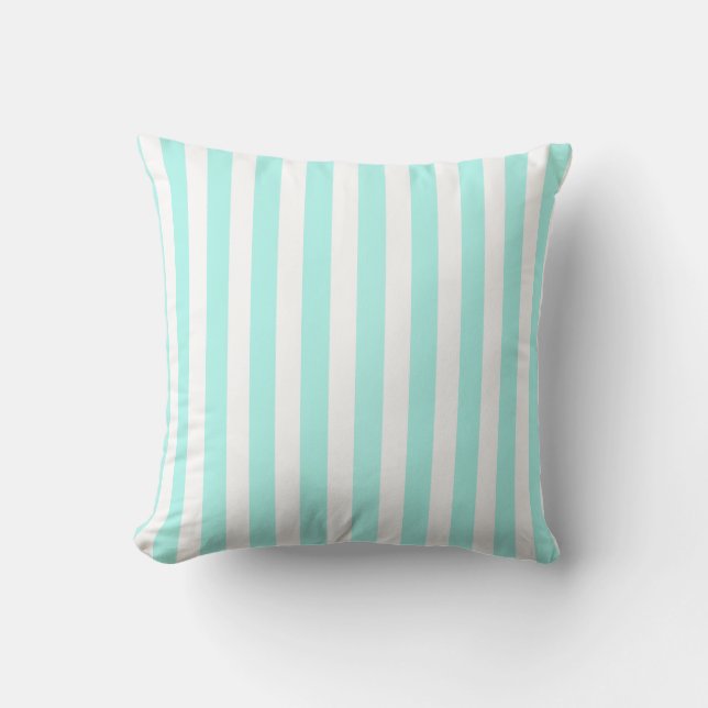 Coussin Bandes de bonbons turquoise et blanche (Recto)