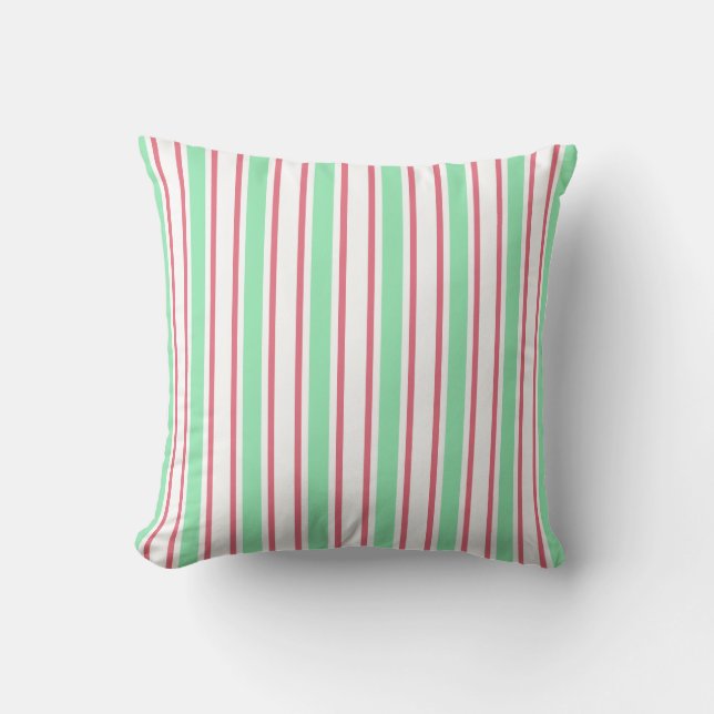 Coussin Bandes de bonbons vert, rose et blanc à la menthe (Recto)