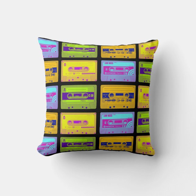 Coussin Bandes de cassettes Pop Art Retro 80s (Recto)