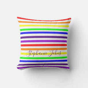 Coussin Bandes de couleur arc-en-ciel Monogrammes de nom m