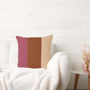 Coussin Bandes de couleur Trois nuances Brun Rose Ecru