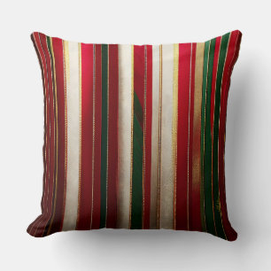 Coussin Bandes de couleurs de Noël Rouge Vert Blanc Or