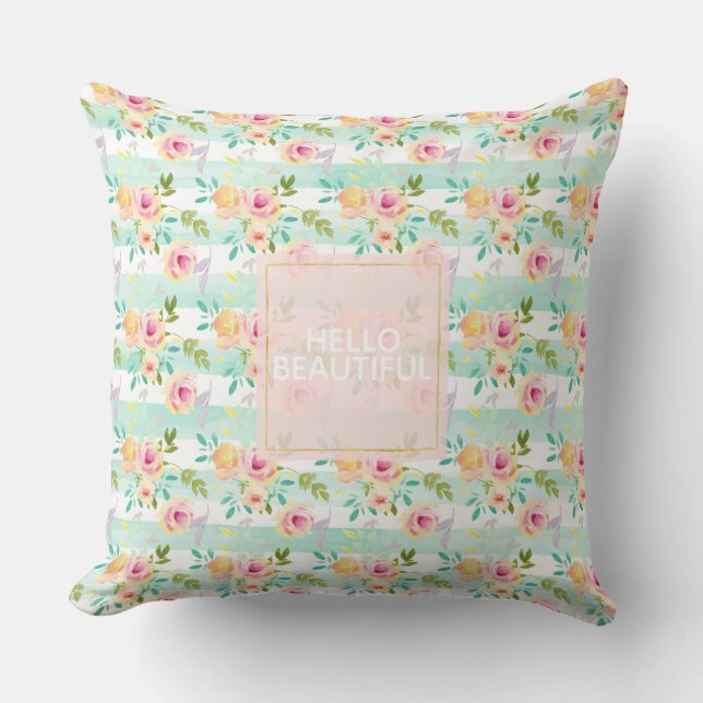 Coussin Bandes de menthe Floral Chic (Recto)