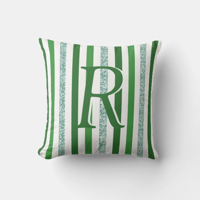 Coussin Bandes de Parties scintillant argent vert Monogram (Recto)