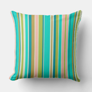 Coussin Bandes de pêche et turquoise roses rétro-verticale