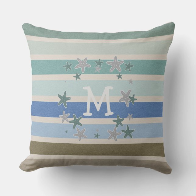 Coussin Bandes de plage et poissons d'étoiles de mer réver (Recto)