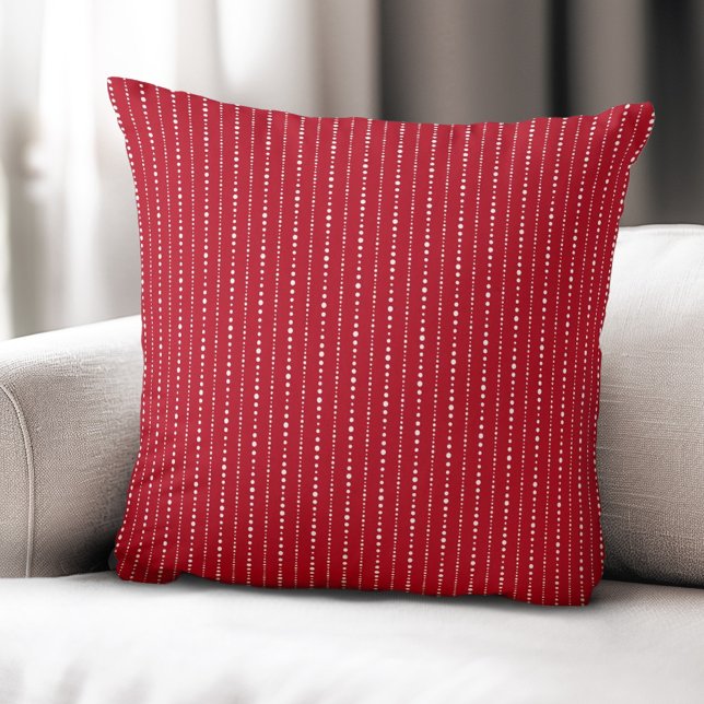 Coussin Bandes de points mignons rouge blanc (Cute dot stripes white red throw pillow)