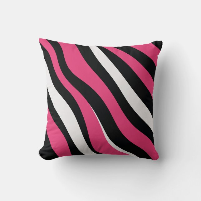 Coussin Bandes de zèbre rose et noir (Recto)