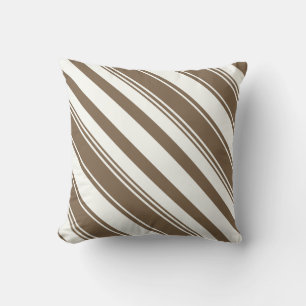 Coussin Bandes diagonales Brown et blanches foncées