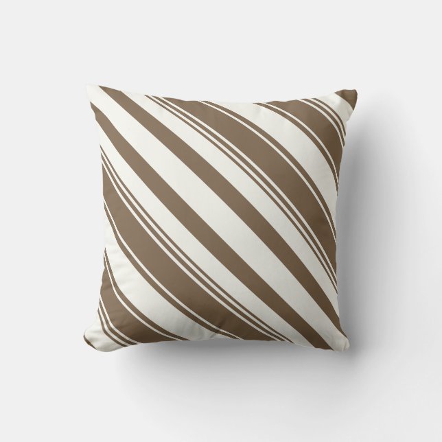 Coussin Bandes diagonales Brown et blanches foncées (Recto)