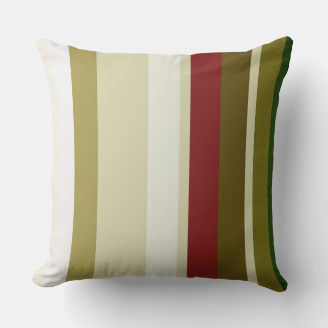 Coussin Bandes d'olivier, de vert et de rouge (Recto)