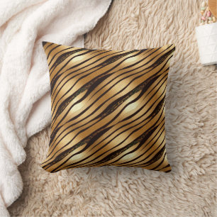 Coussin Bandes Empreintes de léopard Brown d'or