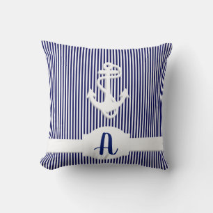 Coussin Bandes et Ancre Monogramme personnalisé