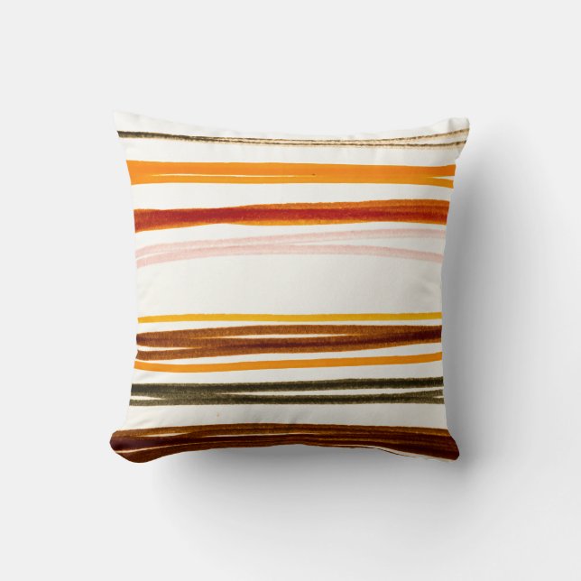 Coussin Bandes géométriques, aquarelle orange (Recto)