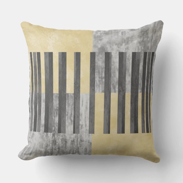 Coussin Bandes géométriques noires, grises et jaunes (Recto)