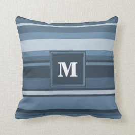 Coussin Bandes gris monogramme