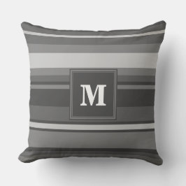 Coussin Bandes gris monogramme
