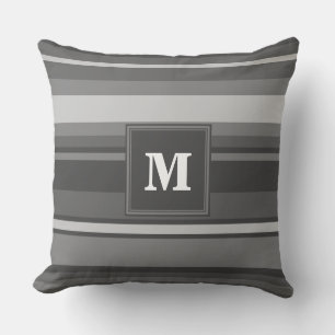 Coussin Bandes gris monogramme