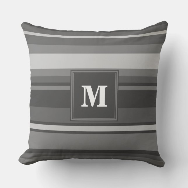 Coussin Bandes gris monogramme (Recto)