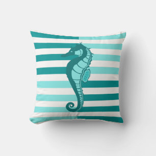 Coussin Bandes nautiques et hippocampe - chaud Aqua Marine