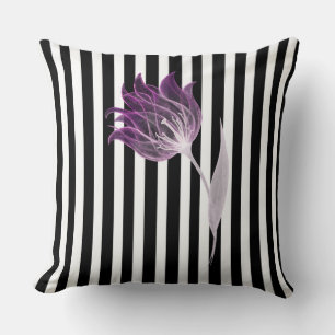 Coussin Bandes noires et blanches Aquarelle à fleurs Xray