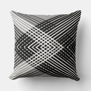Coussin Bandes noires et blanches et grises entrelacées su