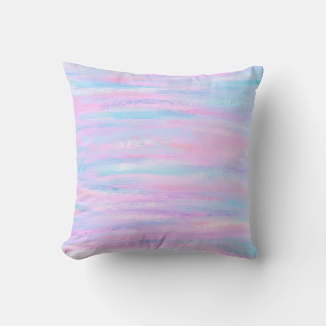Coussin Bandes Peintes Turquoise Rose violet (Recto)