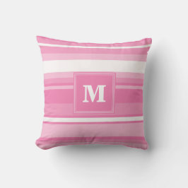 Coussin Bandes rose monogramme