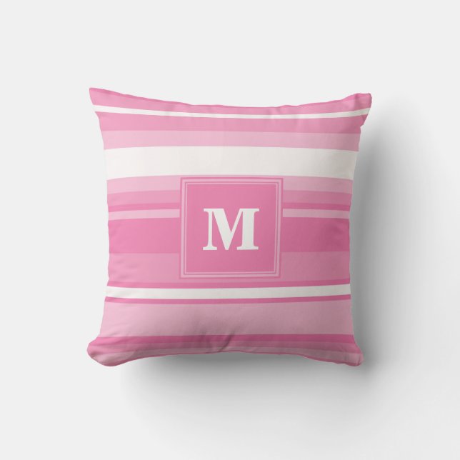 Coussin Bandes rose monogramme (Recto)