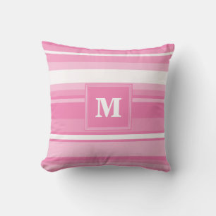 Coussin Bandes rose monogramme