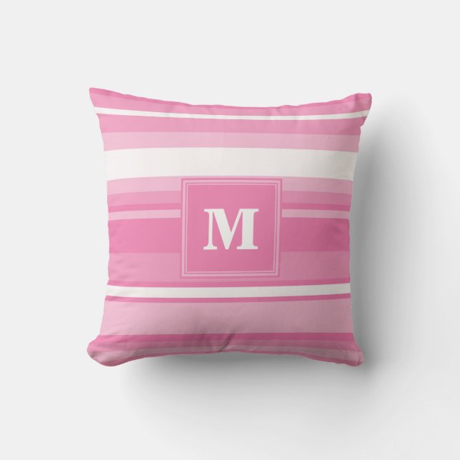 Coussin Bandes rose monogramme (Recto)