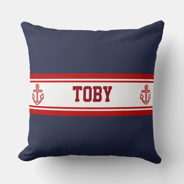 Coussin Bandes rouges personnalisées de la marine nautique (Recto)