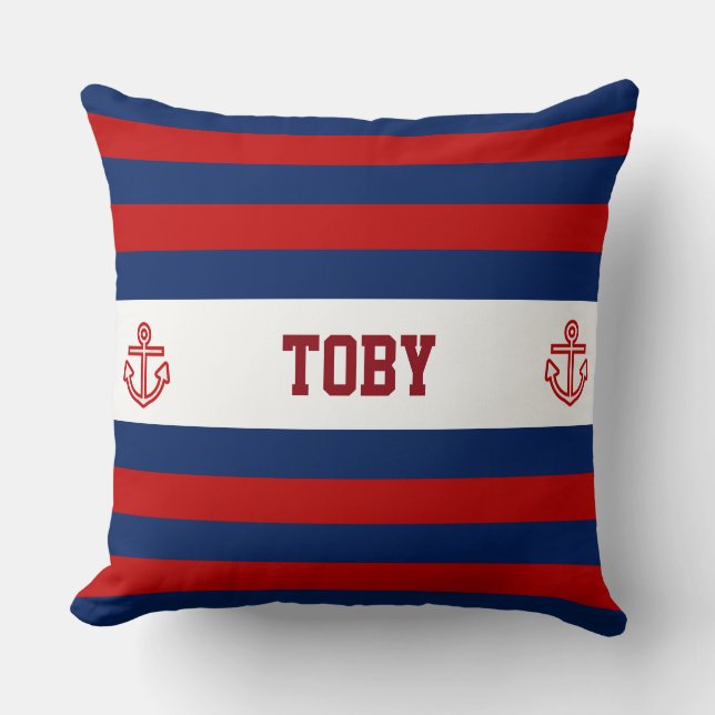 Coussin Bandes rouges personnalisées de la marine nautique (Recto)
