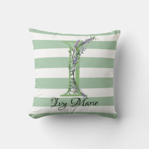 Coussin Bandes vertes doux monogramme lavande verdure