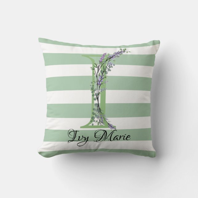 Coussin Bandes vertes doux monogramme lavande verdure (Recto)