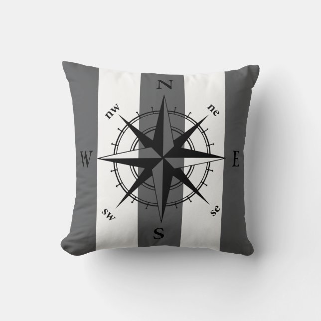 Coussin Bandes verticales blanches en gris boussole marine (Recto)