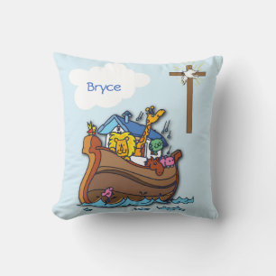 Coussin Baptême personnalisable de bébé Arche de Noé, garç