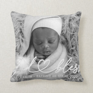 Coussin Baptême Simple Élégant Moderne Coeur Bébé Pho